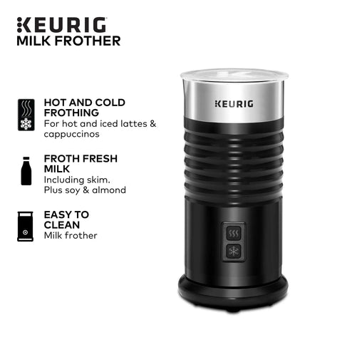 Keurig standalone milk frother for non dairy milk hot and cold frothing 6 oz capacity black finish great for lattes and cappuccinos at home froths fresh milk in minutes for hot or iced drinks