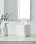 Leather Square Tissue Box Cover With Magnetic Closure For Bathroom Vanity And Desk Modern White Grid Organizer Decorative Tissue Holder