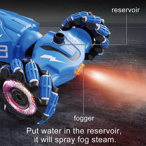 Close-up of Gesture Sensing RC Stunt Car With Lights And Music, 360 Degree Spins And All Terrain Capabilities, showing fogger