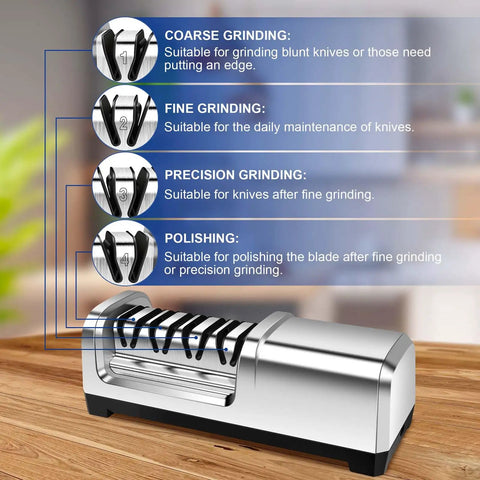 4-Stage Professional Electric Knife Sharpener with Diamond Abrasives, Ultra Quiet Motor, 20-Degree Precision Guides on countertop