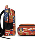 Side view of Unisex Flag And National Landmarks Printed Backpack, huge capacity daypack for travel, school, or everyday use