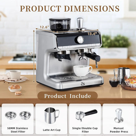 Pro Grade Espresso Coffee Machine With Built In Grinder And 20 Bar Pump Featuring Fast Steam Milk Frother Wand For That Straight Up Barista Quality Cup Every Time on kitchen counter.