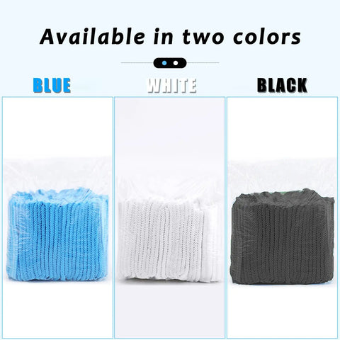 Bouffant Hair Net Cap 21 Inch Elastic Dust Cap For Food Service And Sleeping, packs of black, white, and blue caps