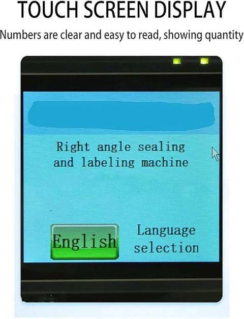Touch screen display of Hot Two In One Automatic Right Angle Labeling And Peelable Label Machine showing clear controls.