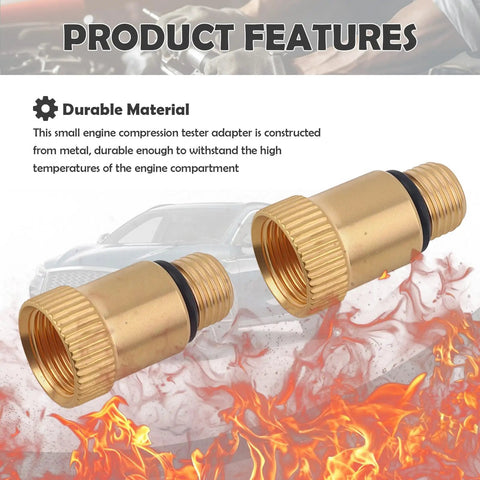 Two Pack Gearhead Friendly Compression Tester Adapters M12x1.25 Spark Plug Tool Adapter With O Ring Seal shown in durable gold material
