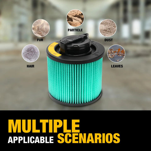 HEPA Vacuum Filter Replacement For 4 To 5 Gallon Shop Vacuums, Fits DXV04T, DXV05P with scenarios of dust, hair, and leaves