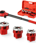 Ratcheting Pipe Threader Kit Pro Grade With 3 NPT Dies One Half Inch Three Quarters Inch One Inch Manual Threading Tool Set
