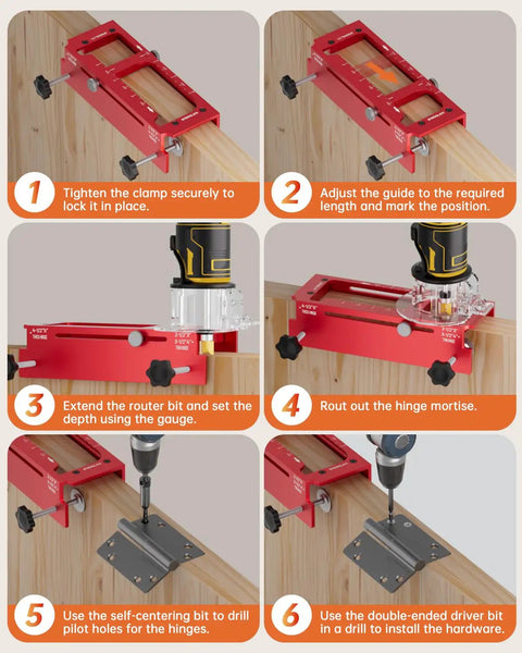 Heavy Duty Door Hinge Jig And Lock Installation Kit Solid Aluminum Router Template For Hinge Mortising And Knob Drilling in use for door prep.
