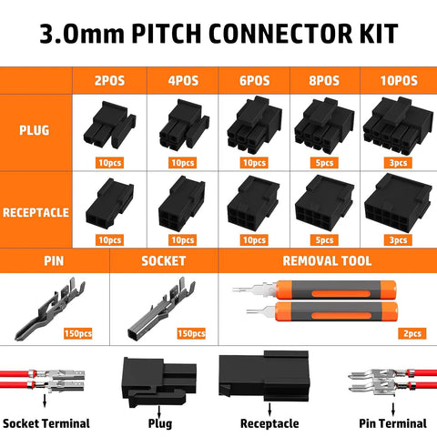 Ratcheting Micro-Fit 3.0 Crimping Tool Kit With 2-10 Pin Dual Row Plug And Receptacle Set for PC and 3D Printer Builds