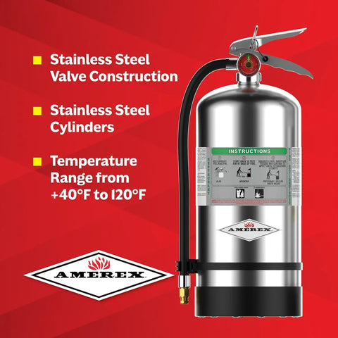 Six Liter Class K Wet Chemical Fire Extinguisher Packed With Stainless Steel Valve And Wall Mount Hanger For Commercial Kitchen Grease Flames Ready To Squash Hot Oil And Save The Day