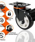 Heavy Duty Industrial Casters Set Of 4 With Locking Swivel Top Plate Wheels For Furniture And Workbench Carts, 3 Inch Diameter