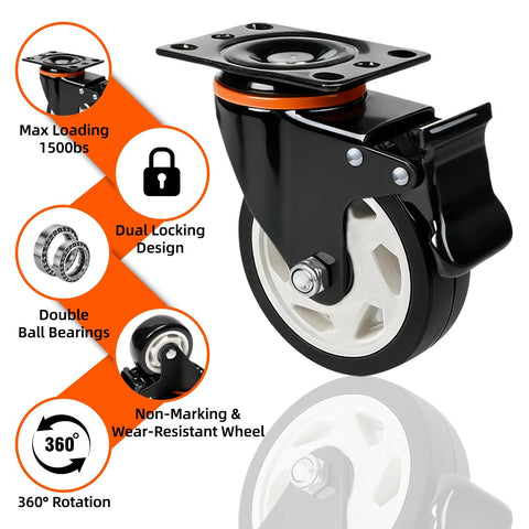 Heavy Duty Industrial Casters Set Of 4 With Locking Swivel Top Plate Wheels For Furniture And Workbench Carts, 3 Inch Diameter