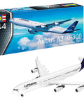 Box and completed model of Airbus A340-300 Lufthansa New Livery Dope 1:144 Scale Model Kit, 112-Piece DIY Build Set.