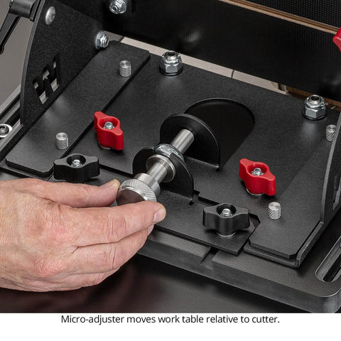 Close-up of Pro Grade Micro Adjustable Joinery Sled For Precise Box Joints, Miters And Angled Cuts On Table Saw And Router Table