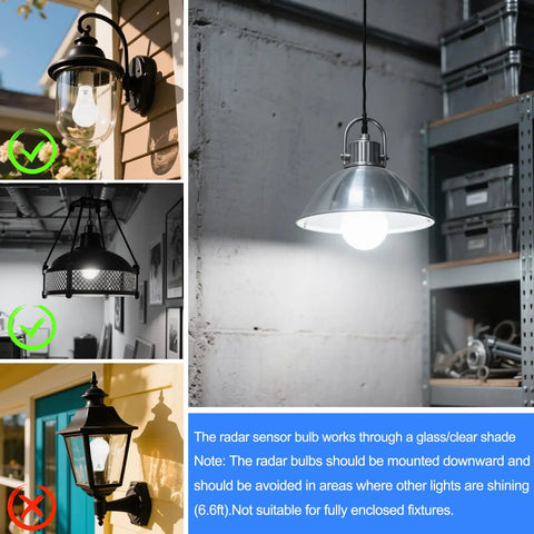 No Fuss Motion Sensor LED Bulbs A21 Shape E26 Base 14.5W 100W Equivalent 1500 Lumens Daylight 5000K Auto On Off For Porch Garage Patio 2 Pack Dusk to Dawn with 360 Degree Sensing and About 10 Feet Reach, in hanging fixtures