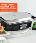Imusa Electric Panini Press Griddle with Non Stick Cast Aluminum Plates, 1200 Watt, temperature control, gourmet sandwiches.