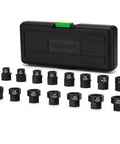 15 Piece Half Inch Drive Metric Low Profile Stubby Impact Socket Set 10mm Through 24mm 6 Point CrMo No Skip Sizes with case