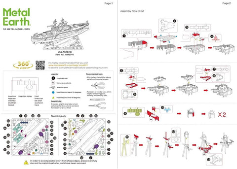 Assembly instructions for US Navy USS Arizona 3D Metal Ship Model Kit Unassembled DIY Hobby Project With Detailed Etched Parts