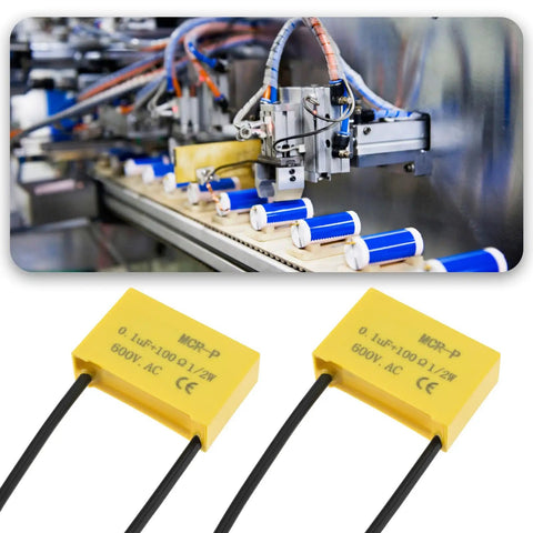 Quad Pack Grounding Filter Capacitors For Contactor Arc Extinguishing 0.1uF 100 Ohm 1/2W 600VAC Industrial Machine Tools Relays Solenoids And Control Circuits, yellow 2-pin film capacitor with lead wires
