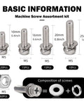 Heavy Duty M5 Screws And Nuts Set 260 Piece Stainless Steel Kit With Washers Hex Head Bolts And Nuts Sizes 10mm to 25mm