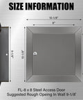 Tough As Nails 8 X 8 Inch Stainless Steel Access Panel With No Sweat Screwdriver Latch size information image with dimensions.