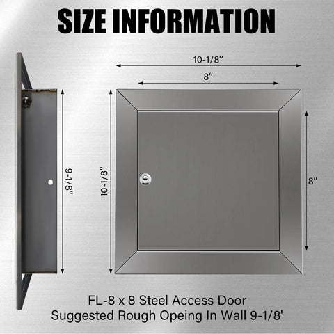Tough As Nails 8 X 8 Inch Stainless Steel Access Panel With No Sweat Screwdriver Latch size information image with dimensions.