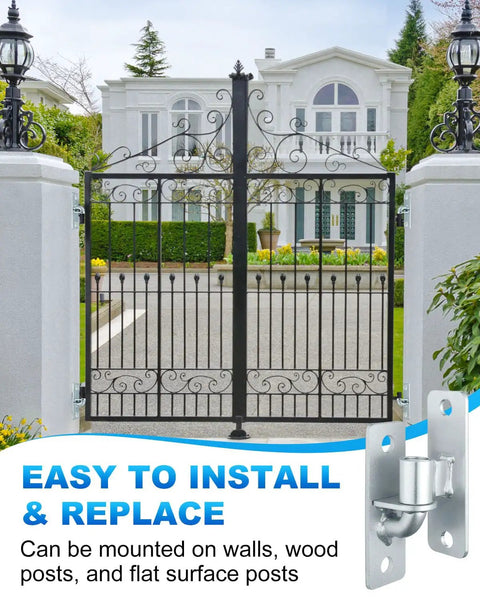 Heavy Duty Five Eighth Inch Wall Mount Gate Hinges Four Piece Set For Farm Fences, Galvanized Steel Gate Hardware Built Tough With Rust Resistant Build, Easy Install For Barn Gates And Chain Link Gates, mounted on wall post
