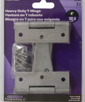 Galvanized 4 Inch T Hinges 2 Pack For Doors And Gates with mounting screws, heavy duty steel, rust resistant finish in retail packaging