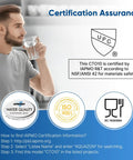 Man drinking water with certification assurance for 1 Micron 2.5 Inch By 10 Inch Whole House CTO Carbon Water Filter Cartridge Replacement