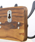Back view of Rustic Wall Mounted Coat Rack With 16 Inch Stud Spacing Pine Real Wood Plank 5 Triple Hooks Farmhouse Wall Hanger