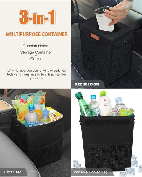 Leakproof Car Trash Can With Tight Lid 2 Gallon Vehicle Garbage Bag Multipurpose Seat Organizer Cooler Storage Compartment Hustle Ready Game Changer For Rides Looking Fresh