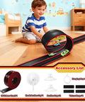 Child playing with Hot Wheels Compatible 15 Ft Flexible Race Track Starter Set With Sturdy Suction Cups Rolls Up Portable Wall Ramp