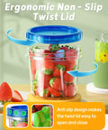 Six Pack 24 Oz Freezer Safe Food Storage Container with Strawberries and Blue Twist Lid
