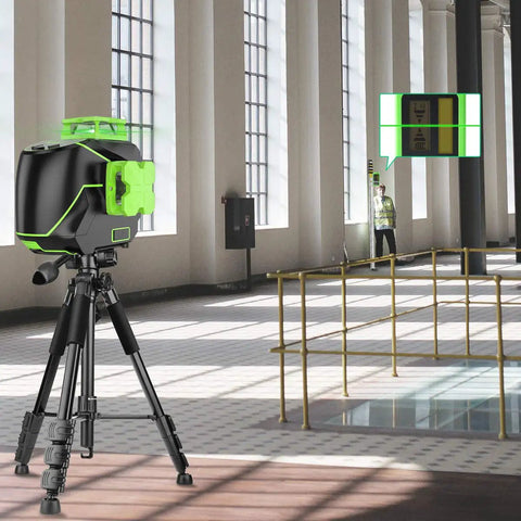 3 X 360 Cross Line Laser Level 3D Self Leveling With Green Beam for room layout on tripod in large interior space