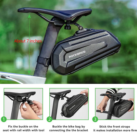 Under Seat Bike Saddle Bag With 3D Hard Shell And Quick Release 1.7L Capacity Silver Reflective Strip for Mountain and Road Bikes Installation