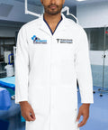 Doctor wearing Personalized Embroidered Long Lab Coat For Men And Women White Medical Coat With Custom Name On It
