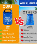 Comparison of Two Pack Beach Umbrella Sand Weight Bags 10L 25LB in 500D PVC vs nylon material for wind resistant shade setup