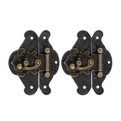 Dope Zinc Alloy Vintage Jewelry Box Latch With Antique Bronze Finish, Rustproof Retro Hasp, shown in a pair