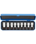 Heavy-Duty Half Inch Drive Screwdriver Bit Socket Set, 9-Piece With Torx T20 Through T60, in blue case