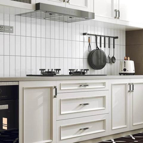 10 Pack Adjustable Cabinet Pulls Black Silver Two Tone Square Dresser And Drawer Handles With 107mm Length installed in modern kitchen