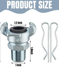 Four Pack 3/4 Inch Chicago Style NPT Iron Air Fittings with 2 Lug Universal Couplings, safety locks shown with dimensions