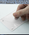 Hand peeling film from Two Pack Acrylic Magnetic Car Photo Holder Visor Clip Set Must Have Personalized Picture Frame.