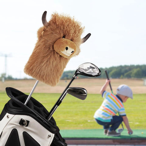 Totally Funny Curly Highland Cow Golf Driver Headcover Plush Soft Cozy Animal Headcover for 420 460cc Drivers Durable Plush