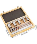 Keyway Broach Set For Lathe, 18 Pc HSS Metalworking Cutting Tool Kit with 4 broaches in a wooden case, dimensions shown