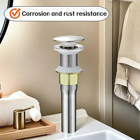 No Drama Pop Up Sink Drain For No Overflow Basin Stainless Steel Hair Catcher Grime Trap Brushed Nickel Smooth Finish Quick Pull Cleanup Deck Drain Plumbing Repair