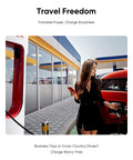 Woman using Heavy Duty NACS To CCS Electric Vehicle Adapter Featuring Killer 500A Max 1000V Fast Charging at charging station.