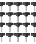Heavy Duty Plastic Tee Wing Thumb Screws M6 X 20mm Set Of 20 Black T Knobs arranged in rows with silver threaded shafts.
