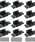 Rock Solid Heavy Duty Stainless Steel Corner Braces 12 Piece Kit With Screws L Shaped And Right Angle Furniture Connectors No Sweat Install Bracket Hardware Black layout with 12 black metal brackets and screws.