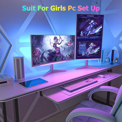 Under Monitor Light Bar With RGB Dope Rainbow Effects Dimmable LED Desk Lamp For Gaming Setup with dual monitors and chair