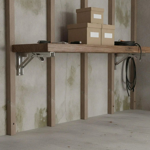 Wall Mount Drop Leaf Table Bracket Stainless Steel Folding Shelf Support for workbenches in garage setup with wood shelf